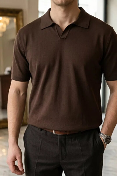 TOZLU Men's Polo Neck Solid Color Knitwear T-Shirt