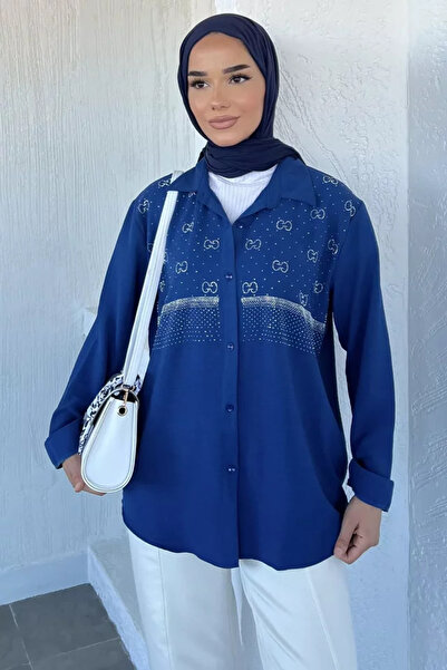 TOZLU Front Stone Embellished Hijab Shirt