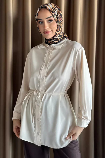 TOZLU Scalloped Waist Tie Detailed Hijab Tunic
