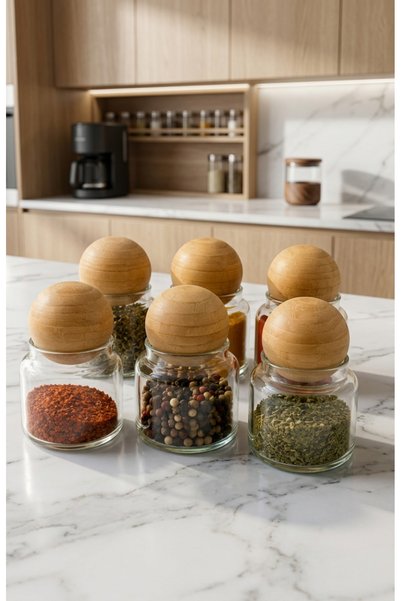 Glass&Grace طقم توابل زجاجي من جلاس آند جريس مكون من 6 قطع مع أغطية كروية سعة...