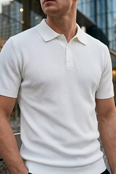 TOZLU Men's Polo Collar Half Button Knitwear T-Shirt