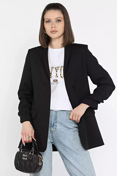 TOZLU Women's Blazer Jacket with Gathered Sleeves