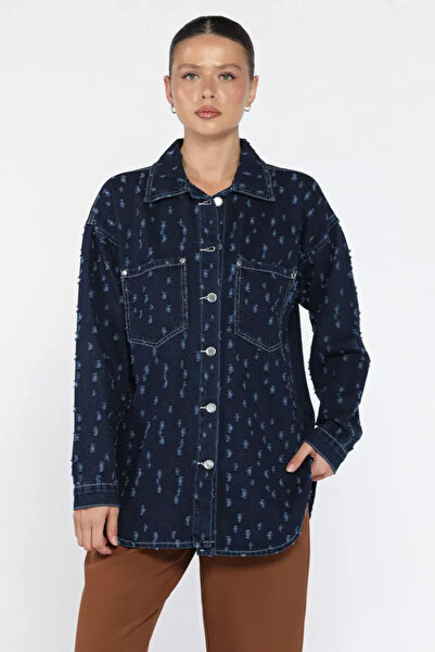 TOZLU Women's Laser Tassel Double Pocket Jean Jacket