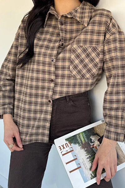 TOZLU Gülseli Kadın Ekose Desenli Salaş Gömlek