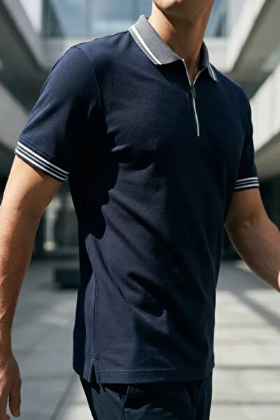 TOZLU Front Zip Polo Neck T-Shirt
