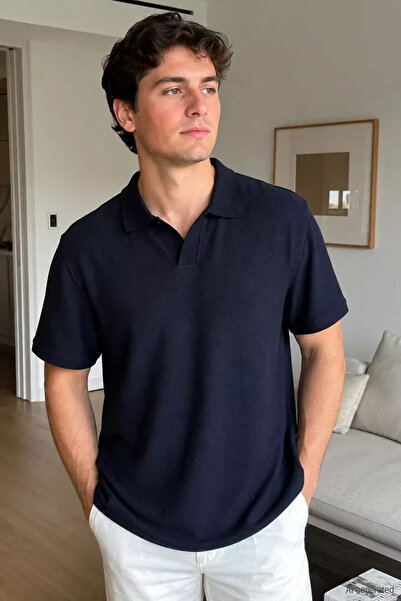 TOZLU Polo Collar Self-Patterned Men's T-Shirt