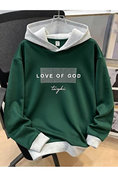 VESTIR BIEN سويت شيرت قطني بقلنسوة مطبوع عليه Love Of God