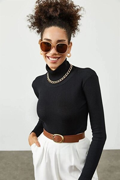 VELİZADE Women's Black Turtleneck Body-Fitting Camisole High-Neck Lycra Stret...