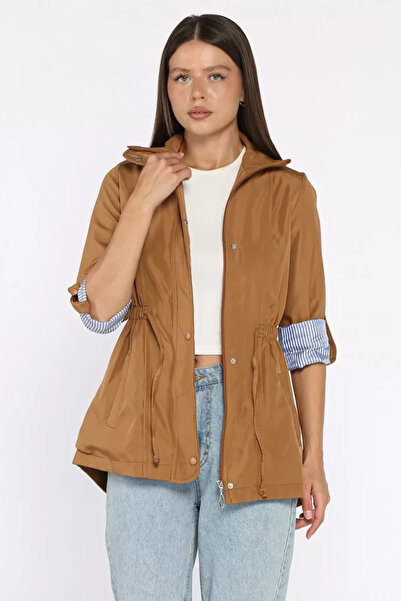 TOZLU Women's Waist Lace-Up Lined Trench Coat