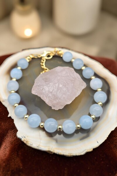 NBS Beautiful Naturel Stones Aquamarine Women's Bracelet Adjustable Natural S...