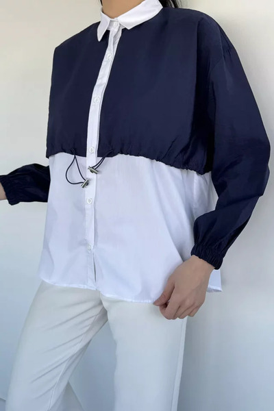 TOZLU Waist Drawstring Women's Parachute Paneled Shirt