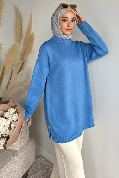 TOZLU Gülseli Crew Neck Slit Hijab Knitwear Tunic