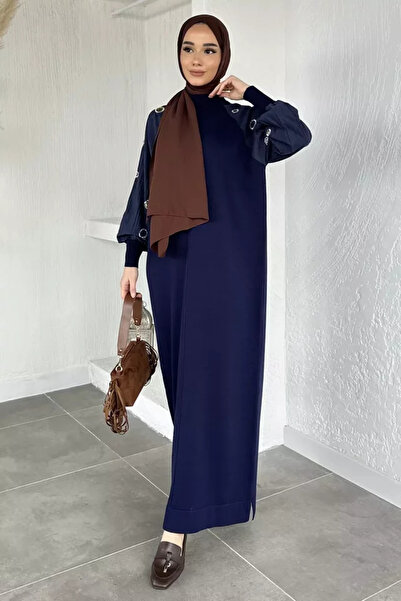 TOZLU Gülseli Sleeves Stone Embellished Hijab Knitwear Dress