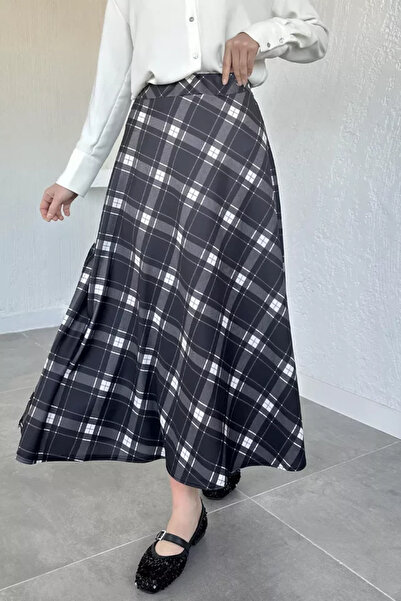 TOZLU Women's Plaid Patterned Hijab Skirt