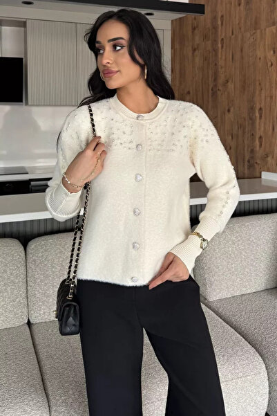 TOZLU Shoulder Stone Embellished Knitwear Jacket (S, M, L, XL Compatible)
