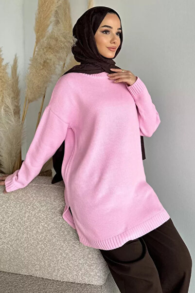 TOZLU Gülseli Crew Neck Slit Hijab Knitwear Tunic
