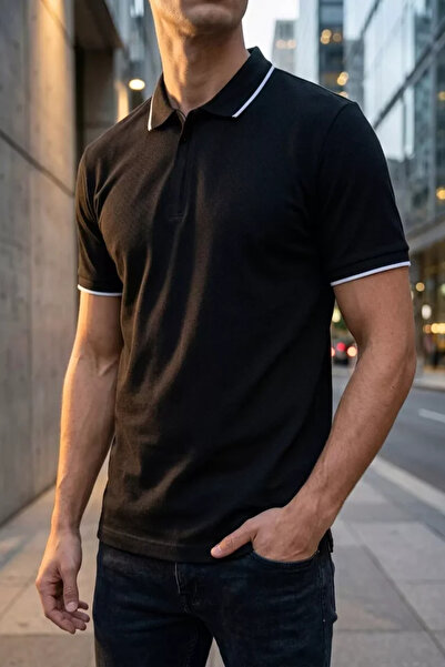 TOZLU Men's Polo Collar Half Zipper T-Shirt