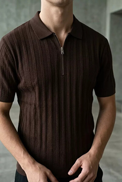 TOZLU Men's Polo Collar Half Zip Knitwear T-Shirt