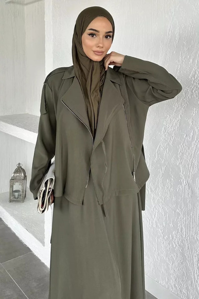 TOZLU Gülseli Elastic Waist Skirt Jacket Hijab Double Set