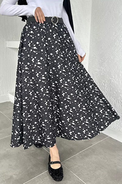 TOZLU Gülseli Elastic Waist Lined Hijab Denim Skirt