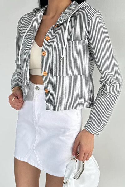 TOZLU Gülseli Women's Hooded Stripe Patterned Sports Shirt
