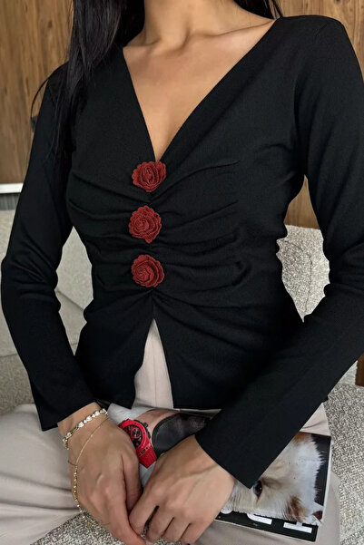 TOZLU Front Rose Detailed Knitwear Blouse (Available in S, M, L)