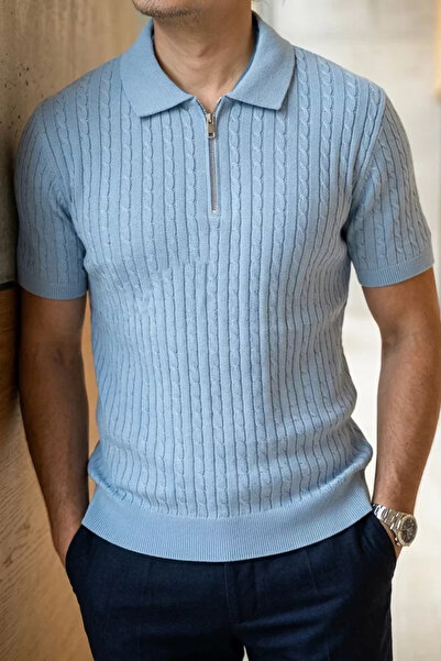 TOZLU Polo Collar Half Zipper Men's Knitwear T-Shirt