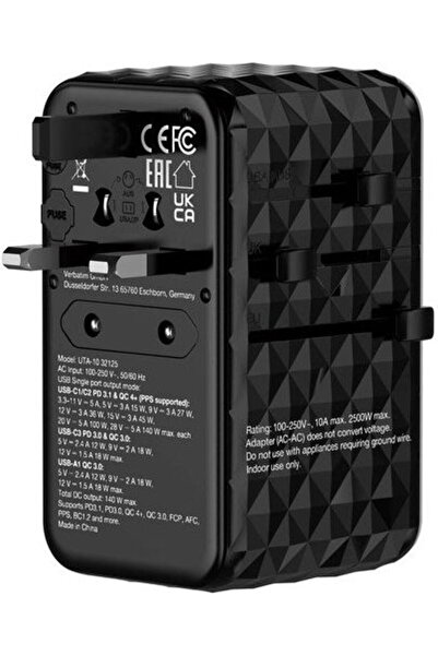 Verbatim Adaptor universal GaN III, de călătorie, 140W, 2xUSB-C, PD 3.1 și QC...