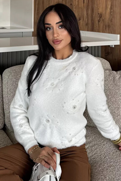 TOZLU Pulover tricotat cu imprimeu floral și model barbă de piatră pentru fem...