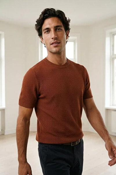 TOZLU Men's Crew Neck Patterned Knitwear T-Shirt