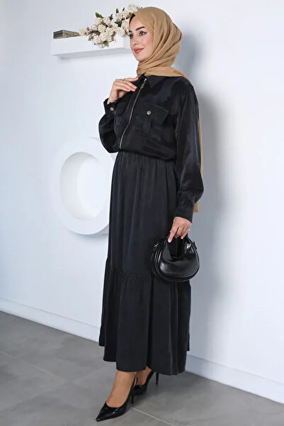 TOZLU Gülseli Double Pocket Jacket Dress Hijab Two-Piece Set