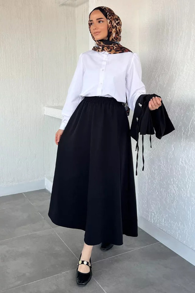 TOZLU Gülseli Tie-Up Vest Shirt Skirt Hijab Three-Piece Set