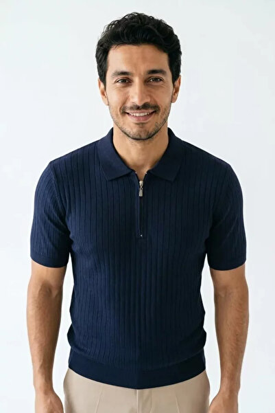 TOZLU Polo Collar Half Zipper Men's Knitwear T-Shirt