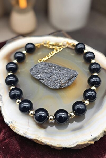 NBS Beautiful Naturel Stones Black Women's Bracelet 8 mm Quality Coated