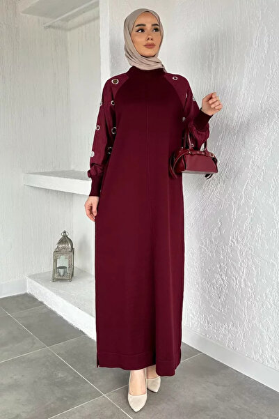 TOZLU Gülseli Sleeves Stone Embellished Hijab Knitwear Dress