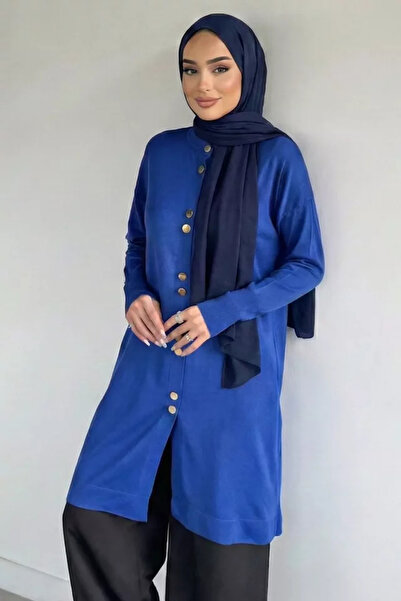 TOZLU Women's Gold Button Detailed Hijab Knitwear Cardigan