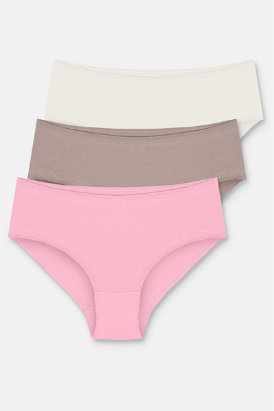 SUWEN Ekru / Vizon / Pembe 3'lü Pamuklu Basic Yüksek Bel Slip Külot