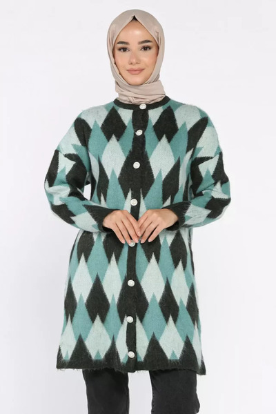TOZLU Cardigan tricotat cu nasturi perlați și model geometric (potrivit pentr...