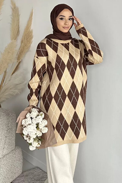 TOZLU Gülseli Patterned Glittery Hijab Knitwear Tunic