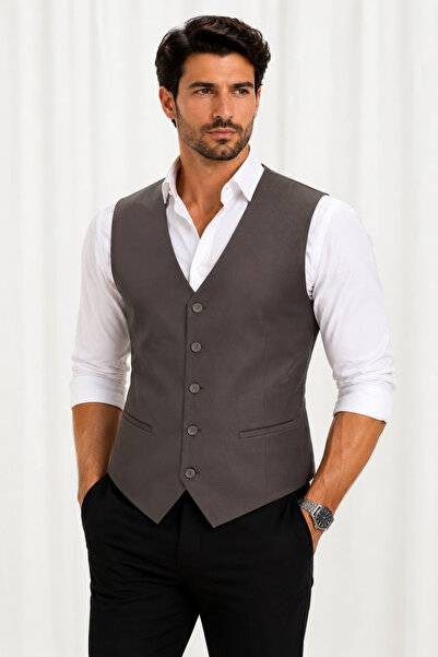 MENTOR REGALO Men's V-Neck Vest Brown Polyviscon 50307