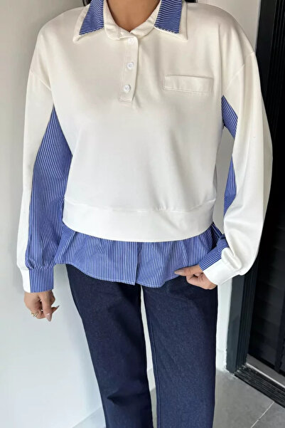 TOZLU Gülseli Women's Polo Collar Shirt with Garnished Sweatshirt