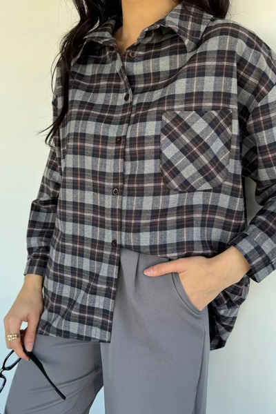 TOZLU Gülseli Women's Plaid Patterned Loose Shirt