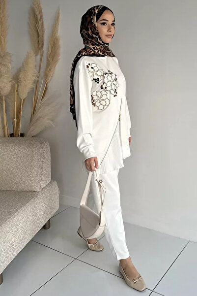 TOZLU Hijab Appliqué Embroidered Sweat Pants Double Set
