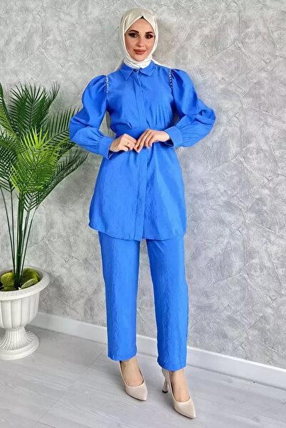 TOZLU Women's Hijab Double Set with Stone Embellished Shoulders