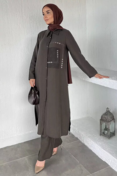 TOZLU Hijab Elastic Waist Pants and Buttoned Tunic Double Set