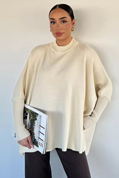TOZLU Women's Crew Neck Solid Color Knitwear Poncho