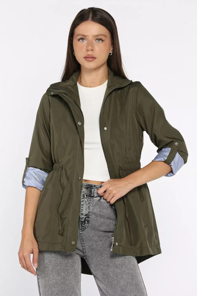 TOZLU Women's Waist Lace-Up Lined Trench Coat