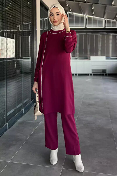 TOZLU Women's plus size embellished tunic and pants hijab two-piece set