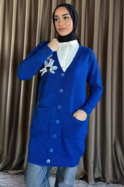 TOZLU Cardigan tricotat pentru femei, cu buzunare și detalii florale