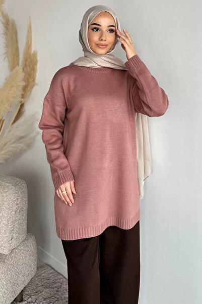TOZLU Gülseli Crew Neck Slit Hijab Knitwear Tunic